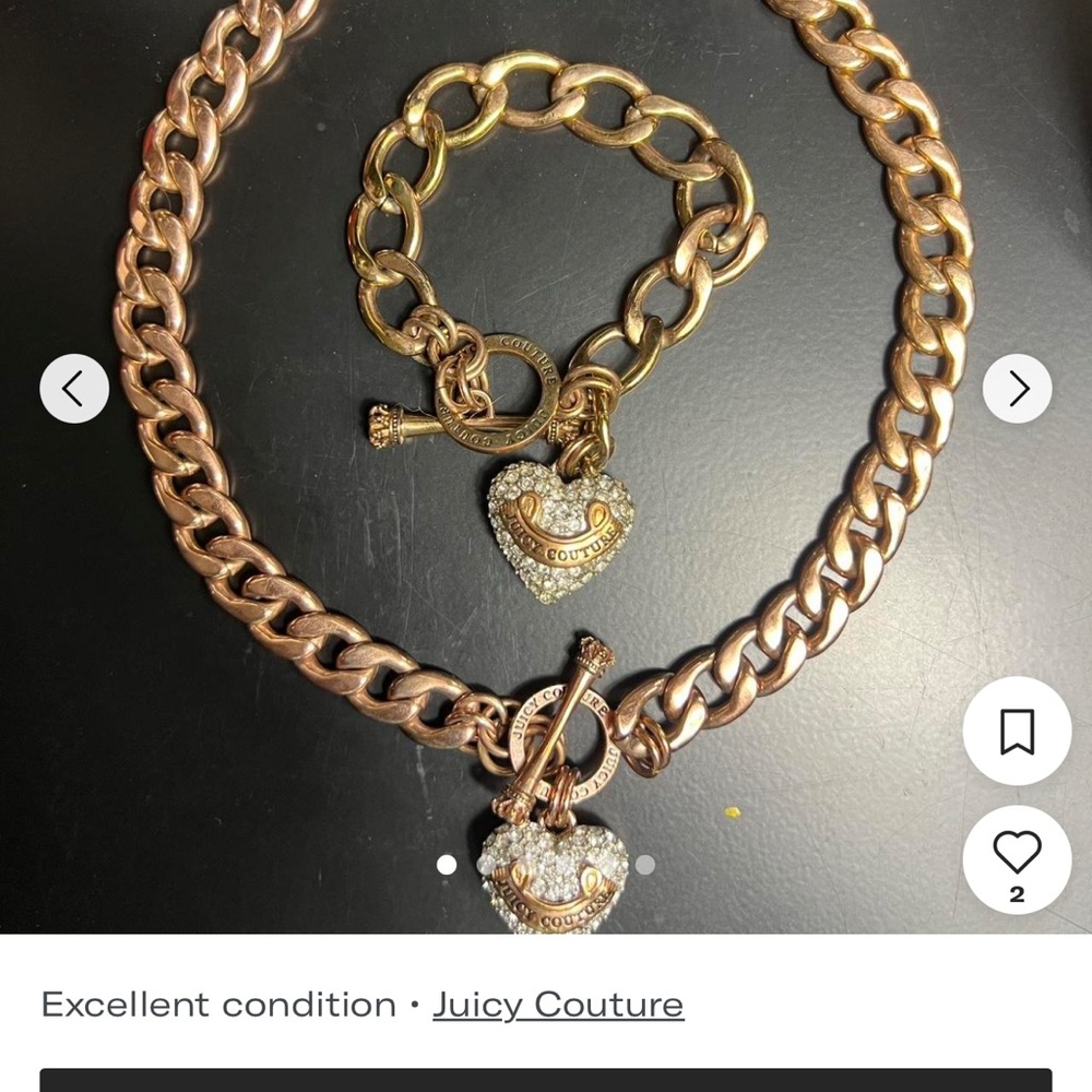 Y2K Set! Juicy Couture Rose Gold Diamond Heart Necklace and Bracelet